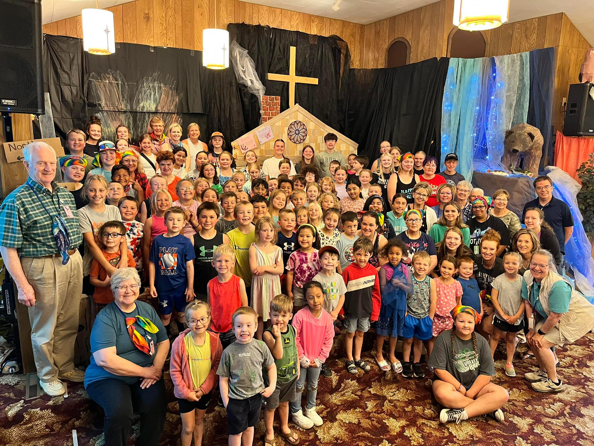 Vacation Bible School leaders and children